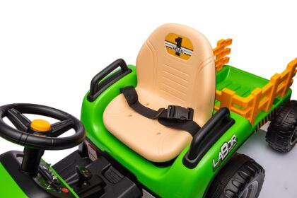 vaikiškas elektrinis traktorius su priekaba, žalias/geltonas