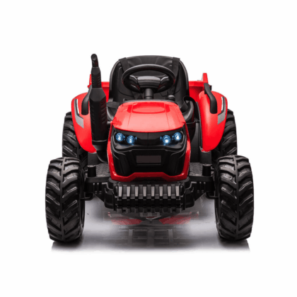 vaikiškas elektrinis traktorius su priekaba, raudonas