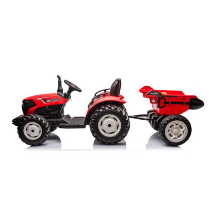 vaikiškas elektrinis traktorius su priekaba, raudonas