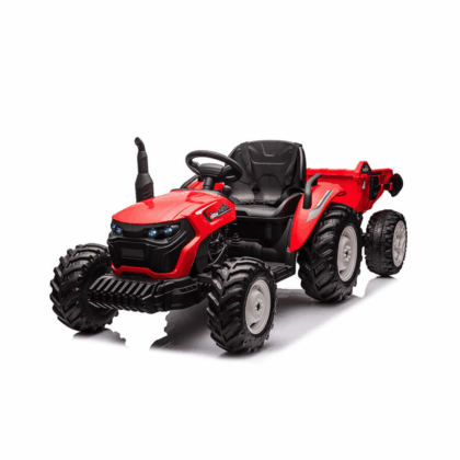 vaikiškas elektrinis traktorius su priekaba, raudonas