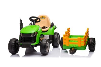 vaikiškas elektrinis traktorius su priekaba, žalias/geltonas