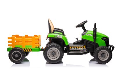 vaikiškas elektrinis traktorius su priekaba, žalias/geltonas