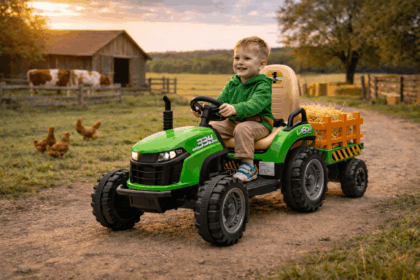 vaikiškas elektrinis traktorius su priekaba hatis, žalias/geltonas