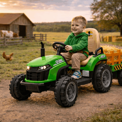 vaikiškas elektrinis traktorius su priekaba hatis, žalias/geltonas