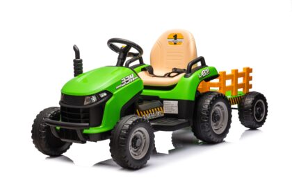 vaikiškas elektrinis traktorius su priekaba, žalias/geltonas