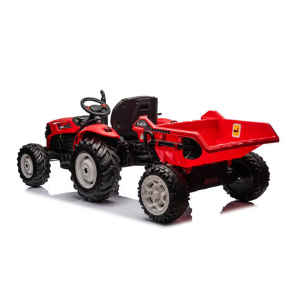 vaikiškas elektrinis traktorius su priekaba, raudonas
