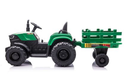 vaikiškas elektrinis traktorius su priekaba, tamsiai žalias/pilkas