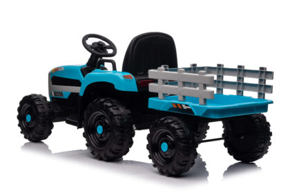 hatis vaikiškas elektrinis traktorius su priekaba, šviesiai mėlynas