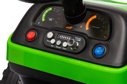 vaikiškas elektrinis traktorius su priekaba, žalias/geltonas