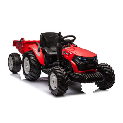 vaikiškas elektrinis traktorius su priekaba, raudonas