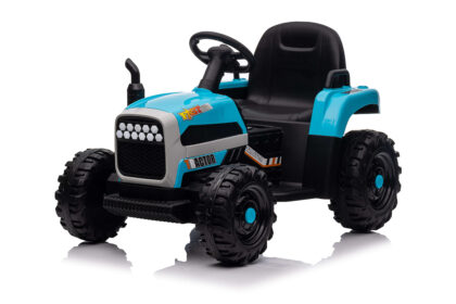 hatis vaikiškas elektrinis traktorius su priekaba, šviesiai mėlynas
