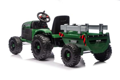vaikiškas elektrinis traktorius su priekaba, tamsiai žalias/pilkas