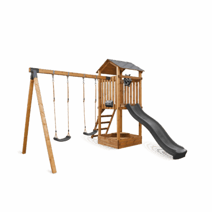 medinė vaikų žaidimų aikštelė hatis „kona“ su priedais, antracito